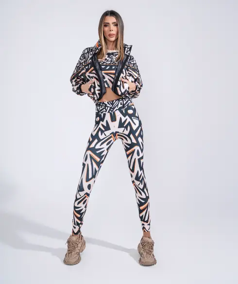 Дамско спортно яке тип ветровка Jfit Beige/Black - 220