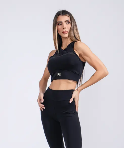 Къс спортен топ Jfit ALL BLACK - 334